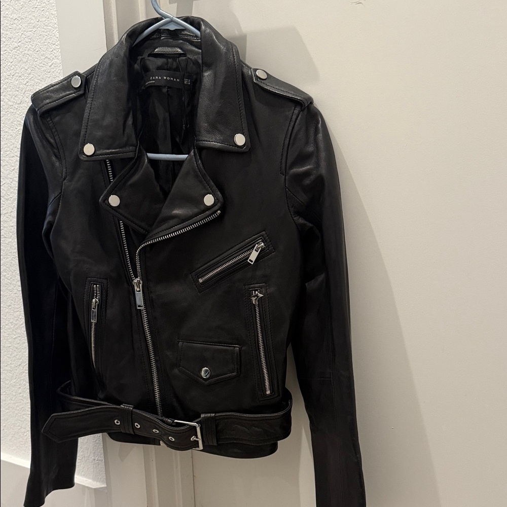Zara Black Leather Moto Jacket